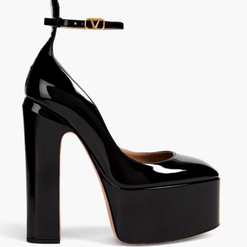 VALENTINO GARAVANI
Tan-Go patent-leather platform pumps
Size IT 41 
Black
